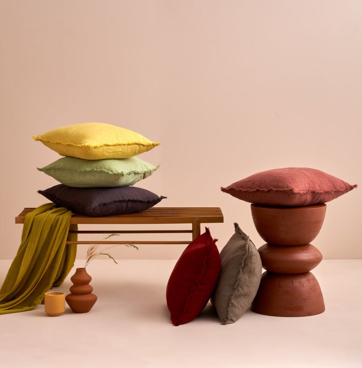 CANNES Cuscino Arredo in Lino - Bordi Sfrangiati | DomusZone - DomusZone