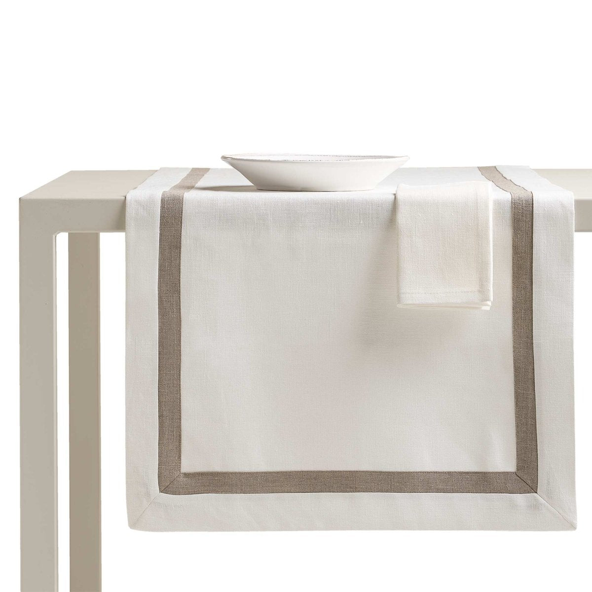 CORTINA Set Runner + Tovaglioli in Puro Lino con balza a contrasto | Domus Zone - DomusZone