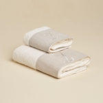 LEONARDO Set Asciugamani in spugna 430gr e Lino con ricamo monogram | Domus Zone - DomusZone