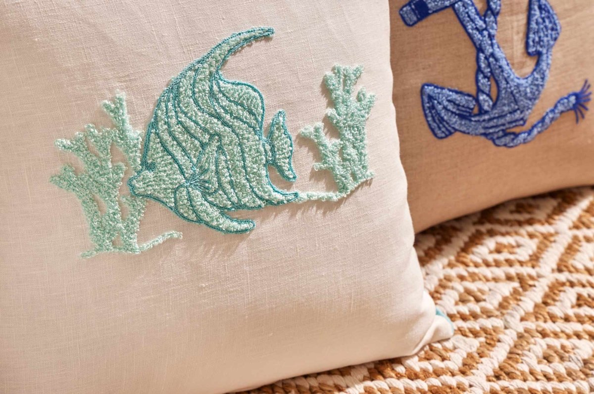 PAROS Cuscino Arredo in Lino con Ricamo Marino | Domus Zone - DomusZone