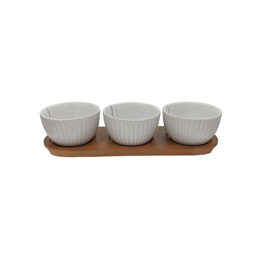 Set 3 Ciotole in Porcellana con Base in Legno | Domus Zone - DomusZone