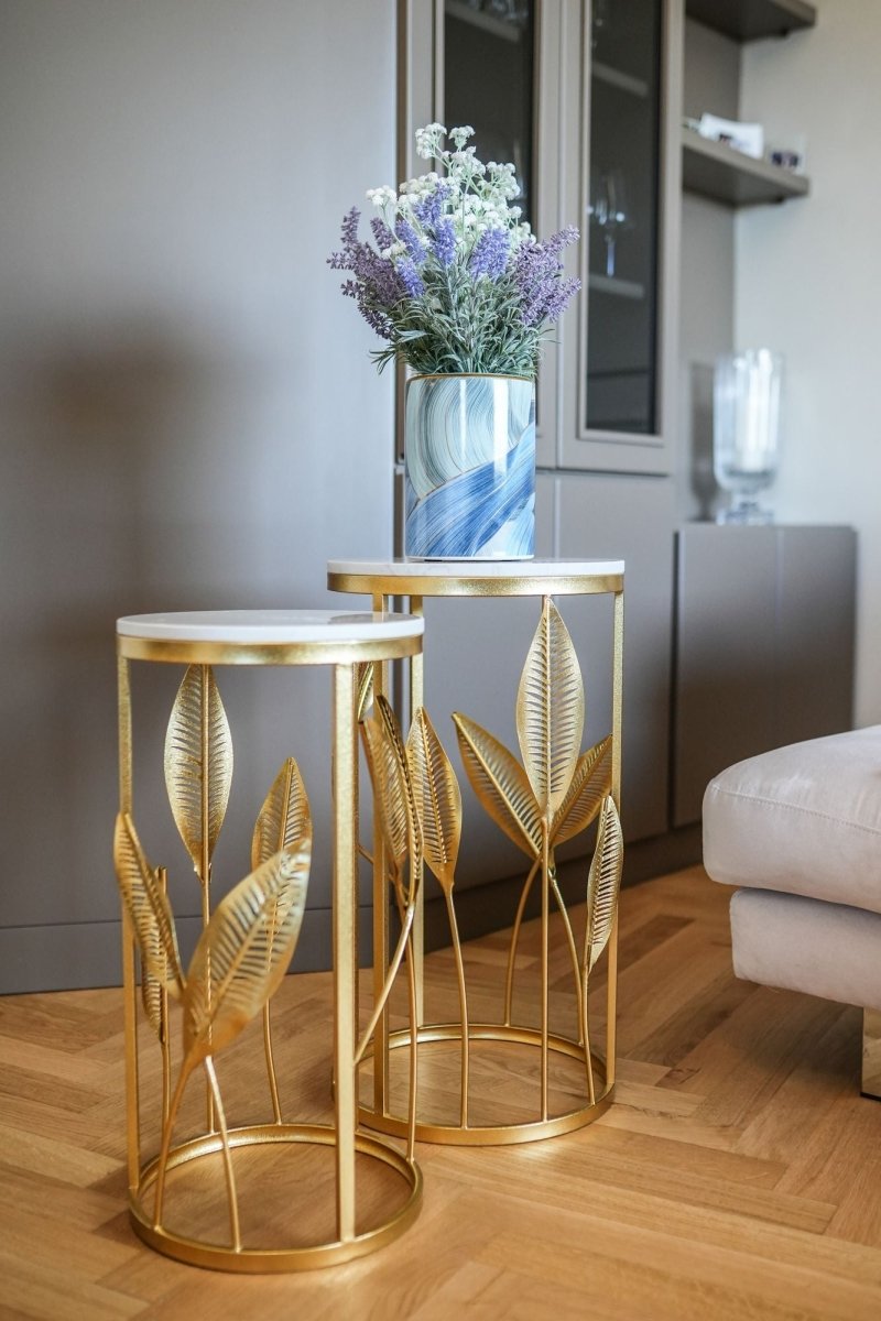 Tavolinetti Leaf Mauro Ferretti con Foglie in Metallo Oro | Domus Zone - DomusZone