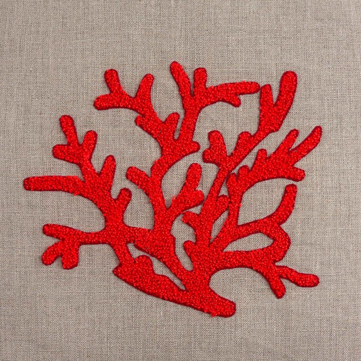 ZANTE Cuscino Arredo in Lino con Ricamo Corallo | Domus Zone - DomusZone